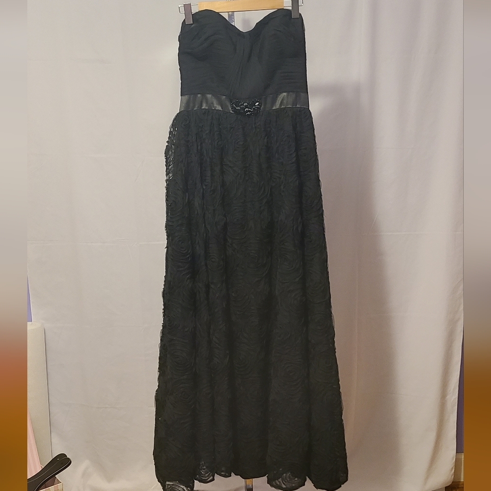 Adrianna Papell Floor Length Black Rose Dress